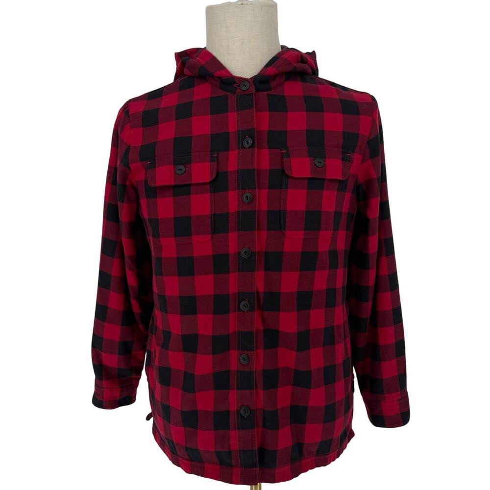 VTG L.L. Bean Buffalo Plaid Chore Shirt with Hood Button Front Mens M Casual Y2K